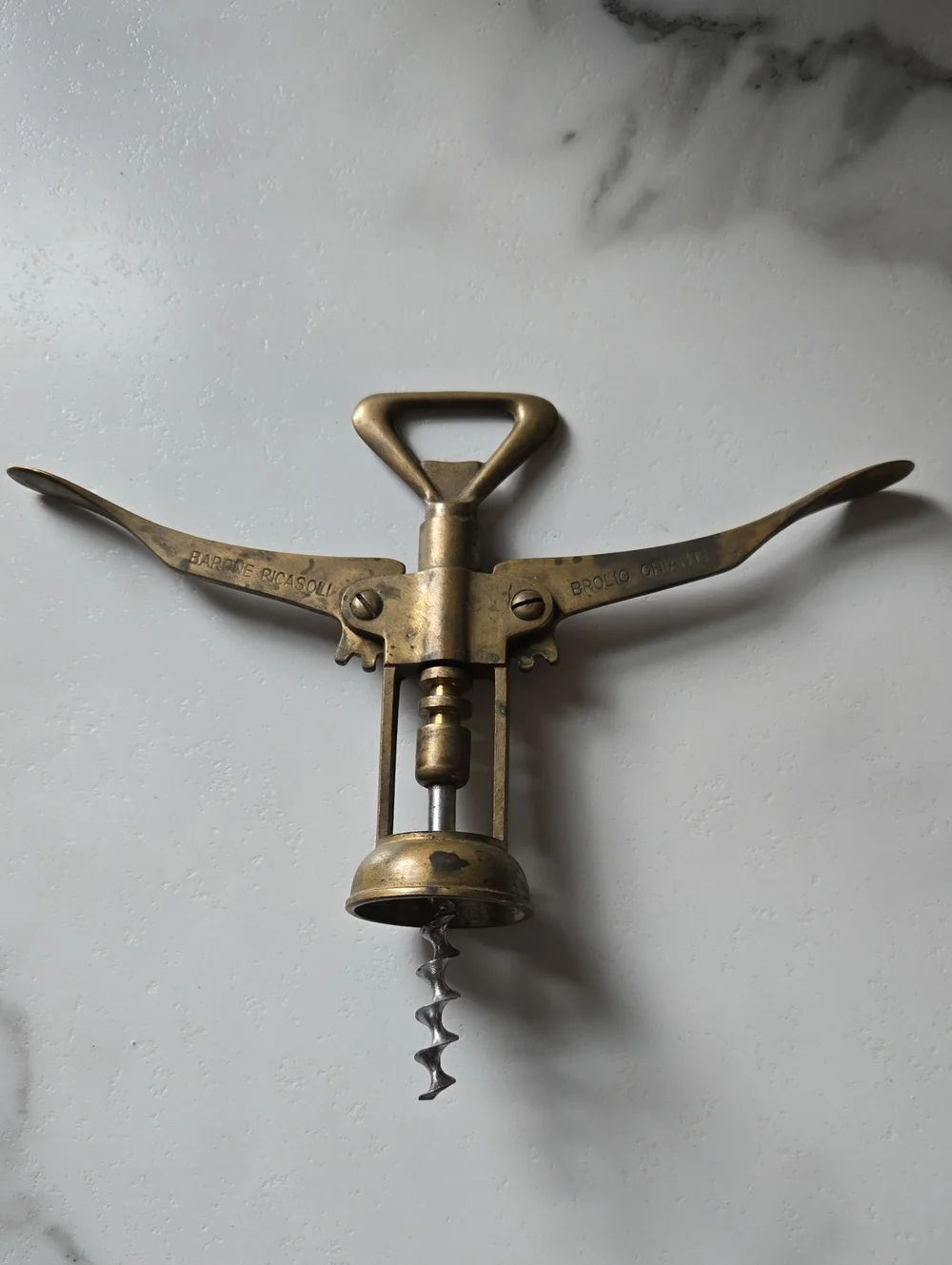 Antique Brass Winged Corkscrew - Brass Wine Opener Finish Made In Italy